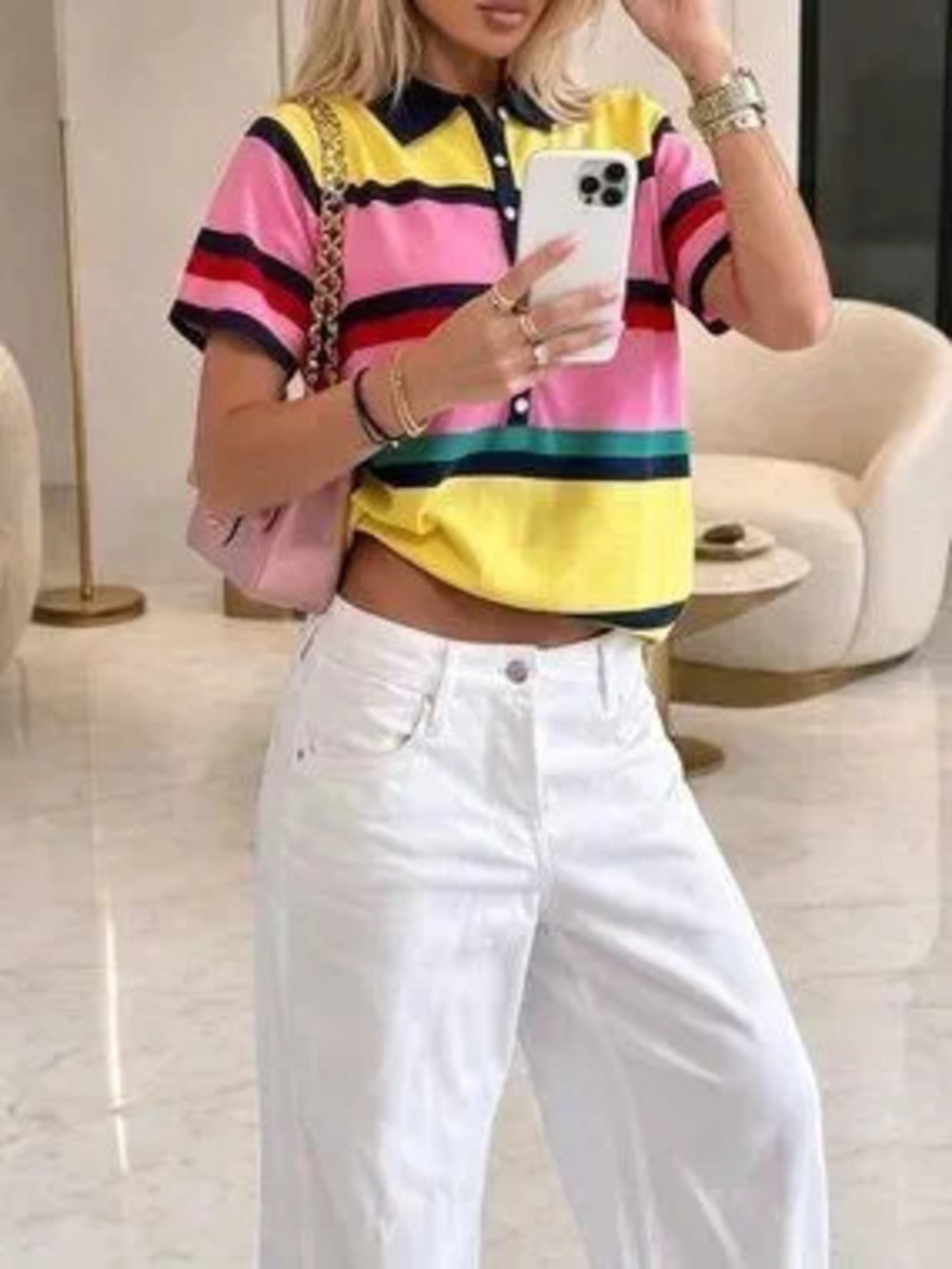 ZARA Multicolor Casual Women's Loose Fit Colorblock Ribbed Pullover Top